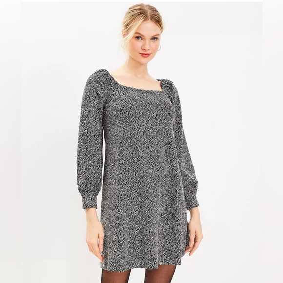 Loft Cozy Square Neck Balloon Sleeve Shift Dress Size L - Picture 1 of 14